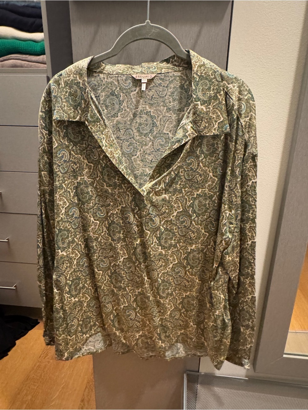 ESQUALO Olive Green Paisley Long Sleeve Blouse